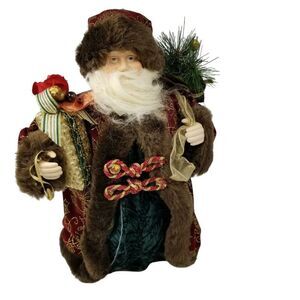 Santas Workbench Burgundy Santa Claus Tree Topper Cone Indoor Décor 16" New